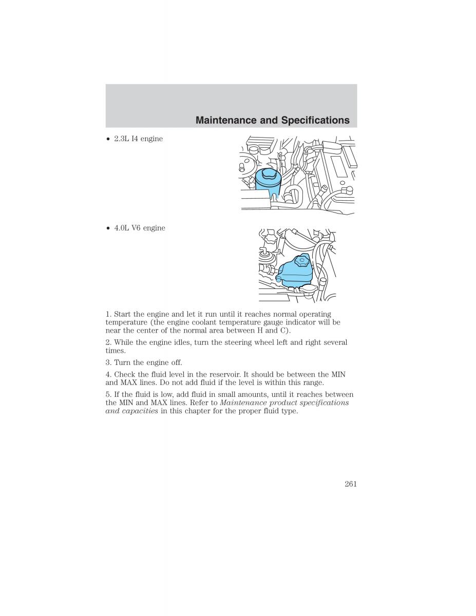 manual  Ford Ranger Mazda B Series owners manual / page 261