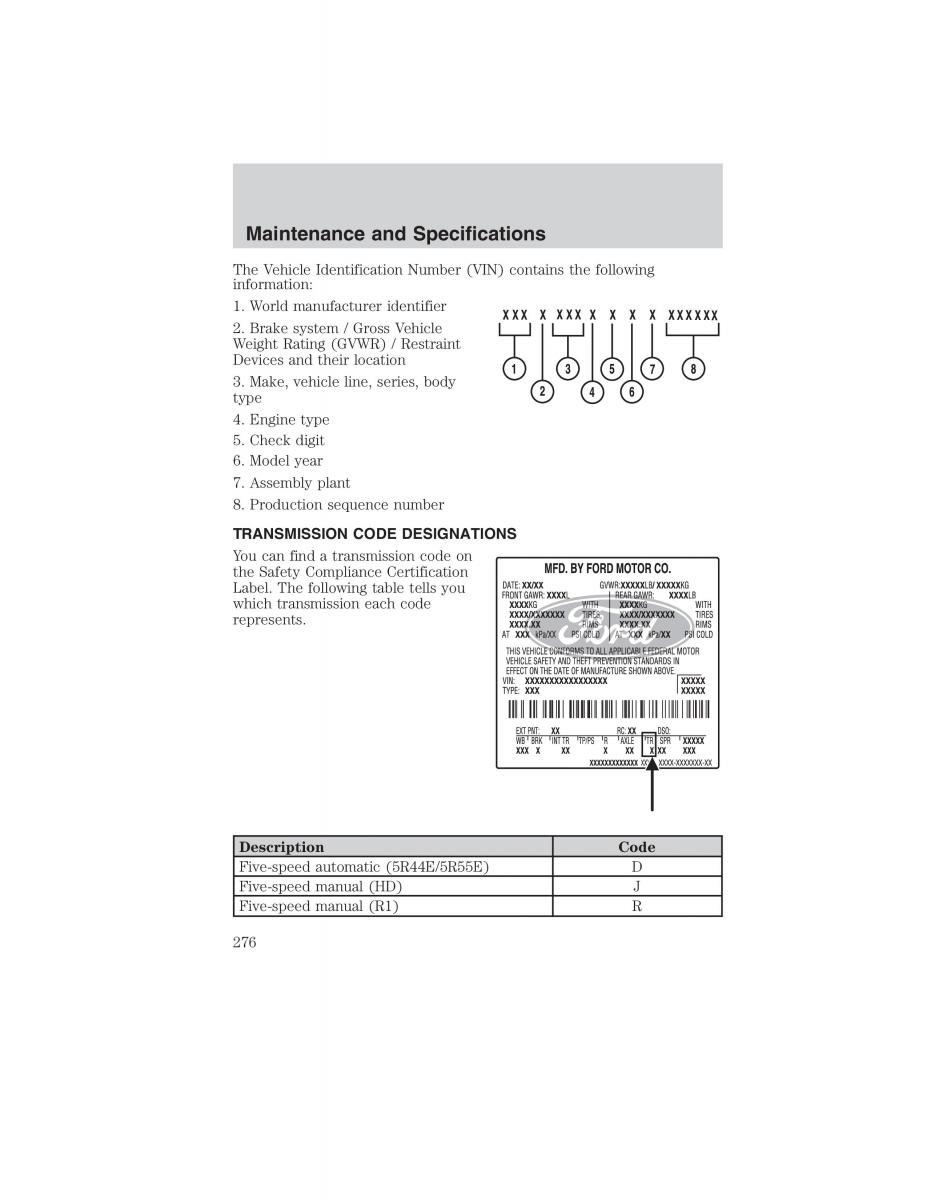 Ford Ranger Mazda B Series owners manual / page 276