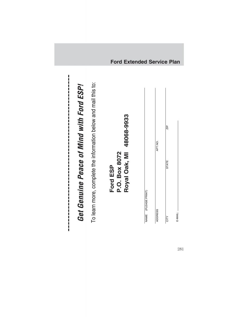 Ford Ranger Mazda B Series owners manual / page 281