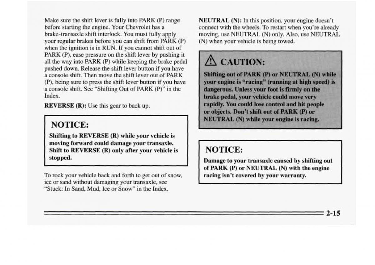 Chevrolet Monte Carlo V 5 owners manual / page 71