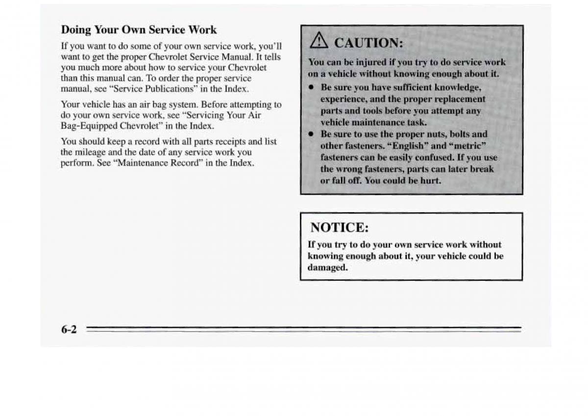 Chevrolet Monte Carlo V 5 owners manual / page 196