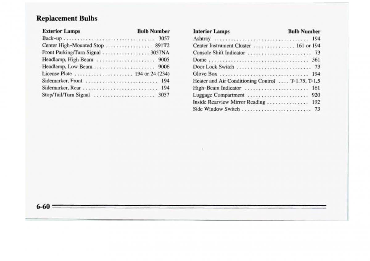 Chevrolet Monte Carlo V 5 owners manual / page 254