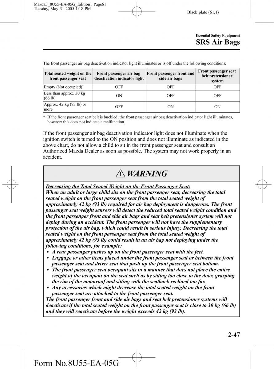 Mazda 3 I 1 owners manual / page 61