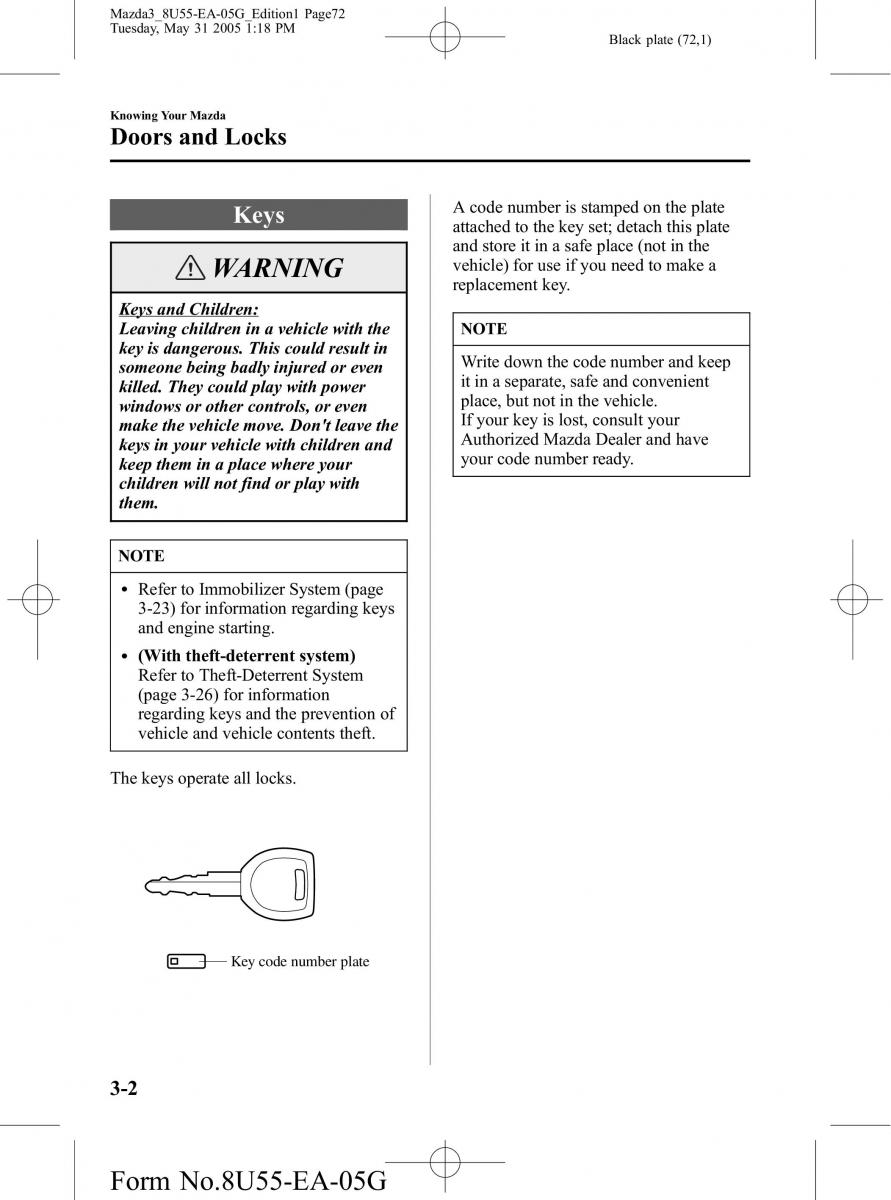 Mazda 3 I 1 owners manual / page 72