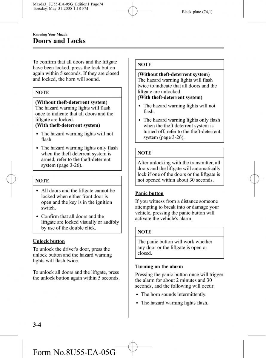 Mazda 3 I 1 owners manual / page 74