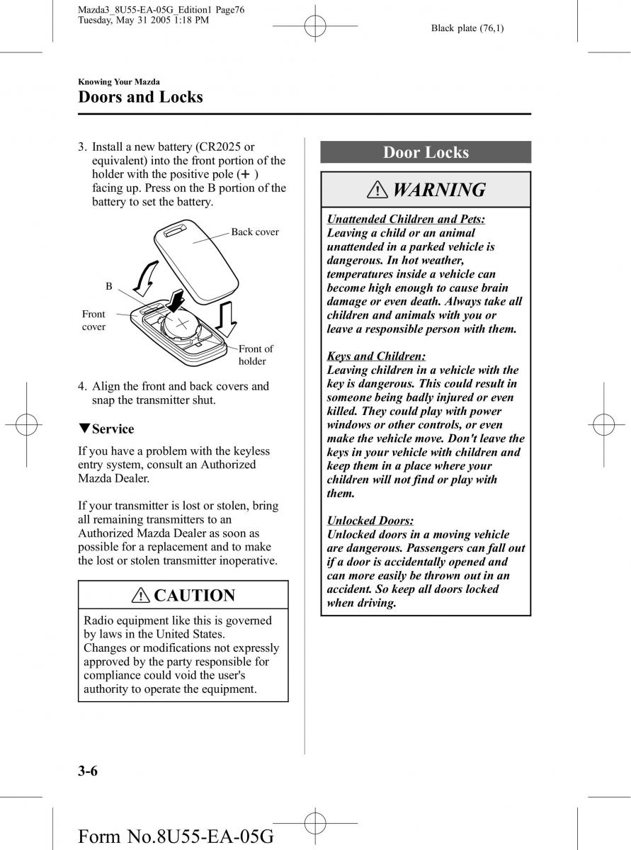 Mazda 3 I 1 owners manual / page 76