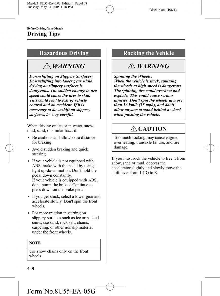 Mazda 3 I 1 owners manual / page 108