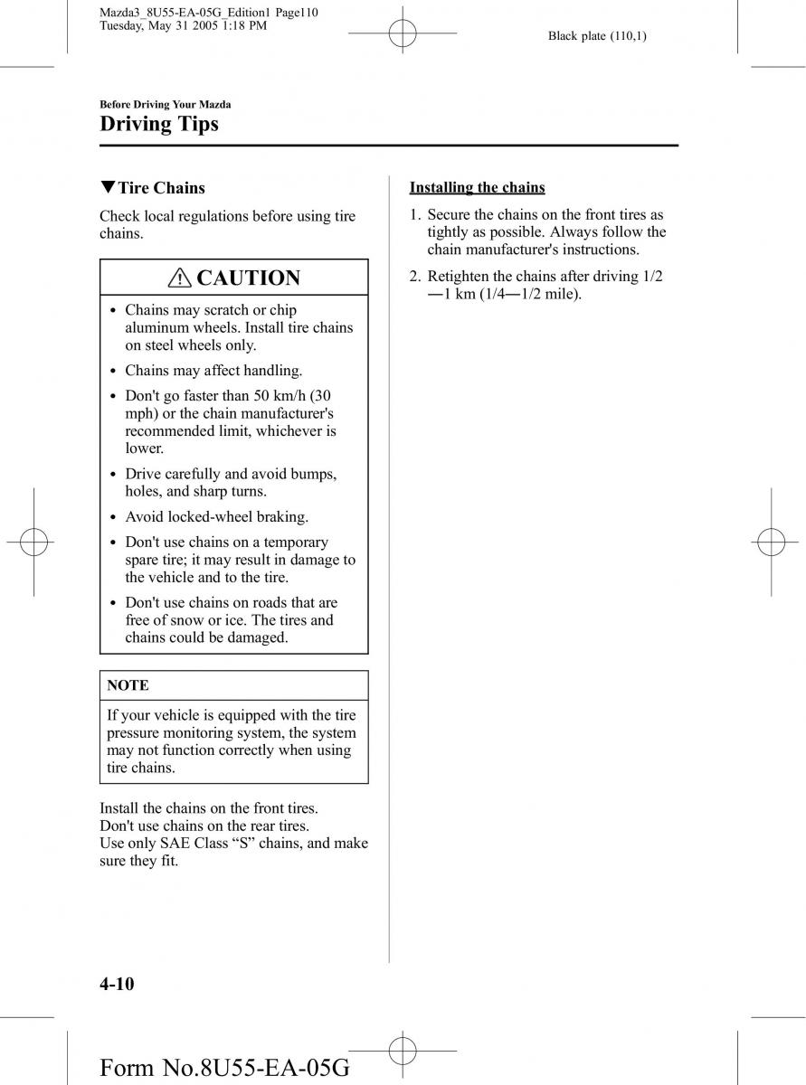 Mazda 3 I 1 owners manual / page 110