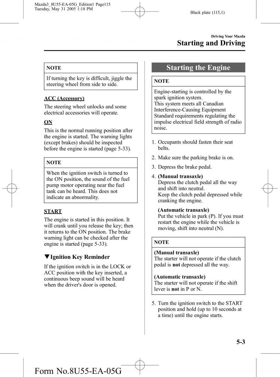 Mazda 3 I 1 owners manual / page 115