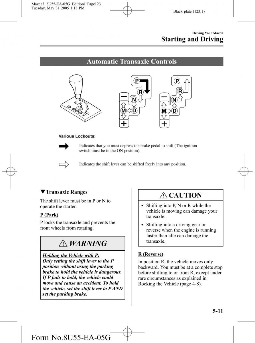 Mazda 3 I 1 owners manual / page 123