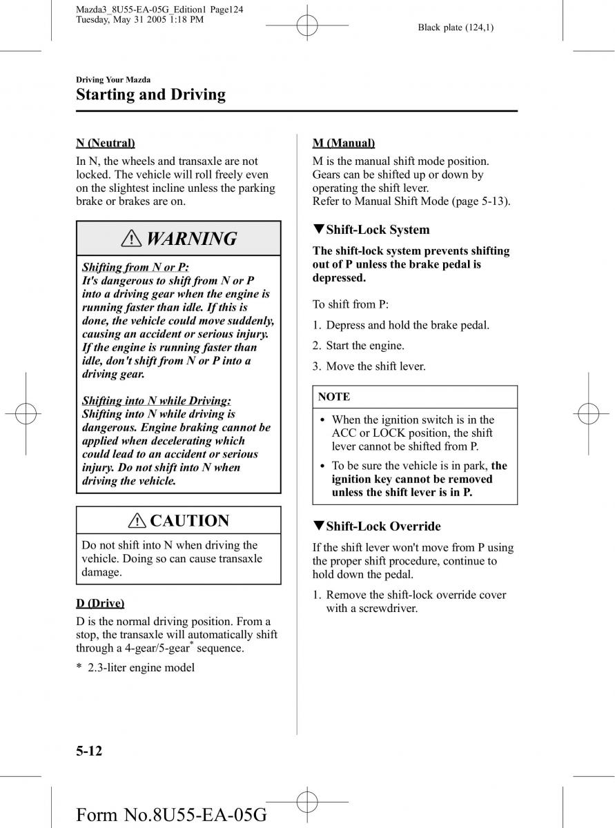 Mazda 3 I 1 owners manual / page 124