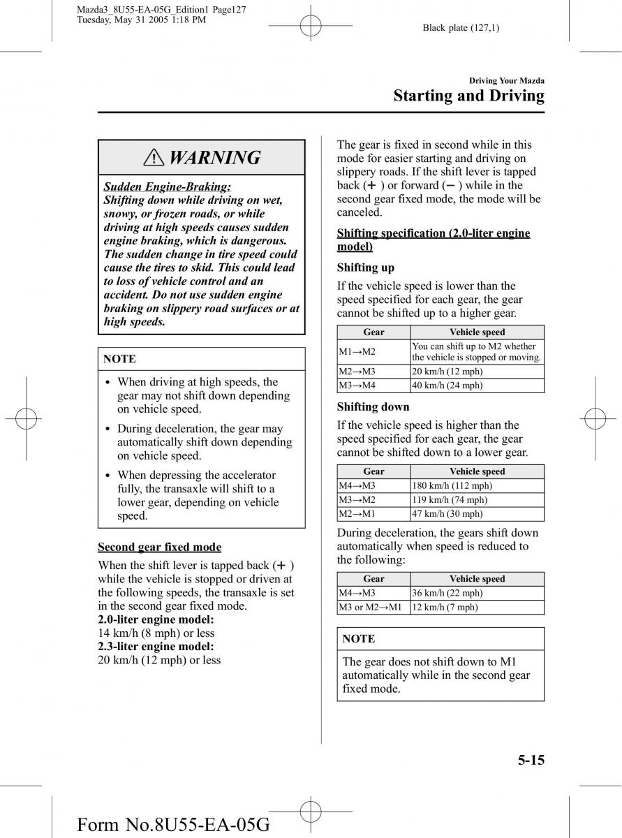 Mazda 3 I 1 owners manual / page 127