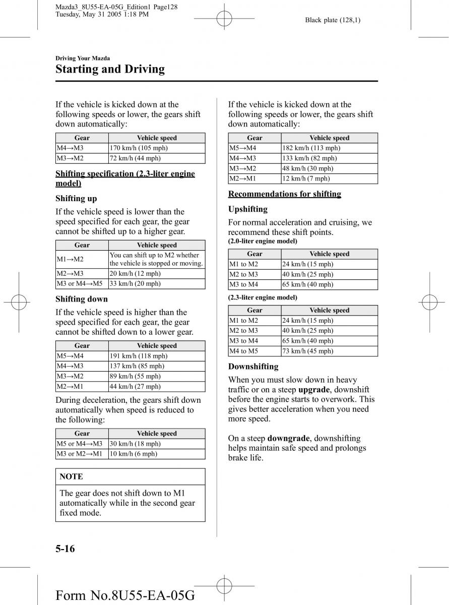 Mazda 3 I 1 owners manual / page 128