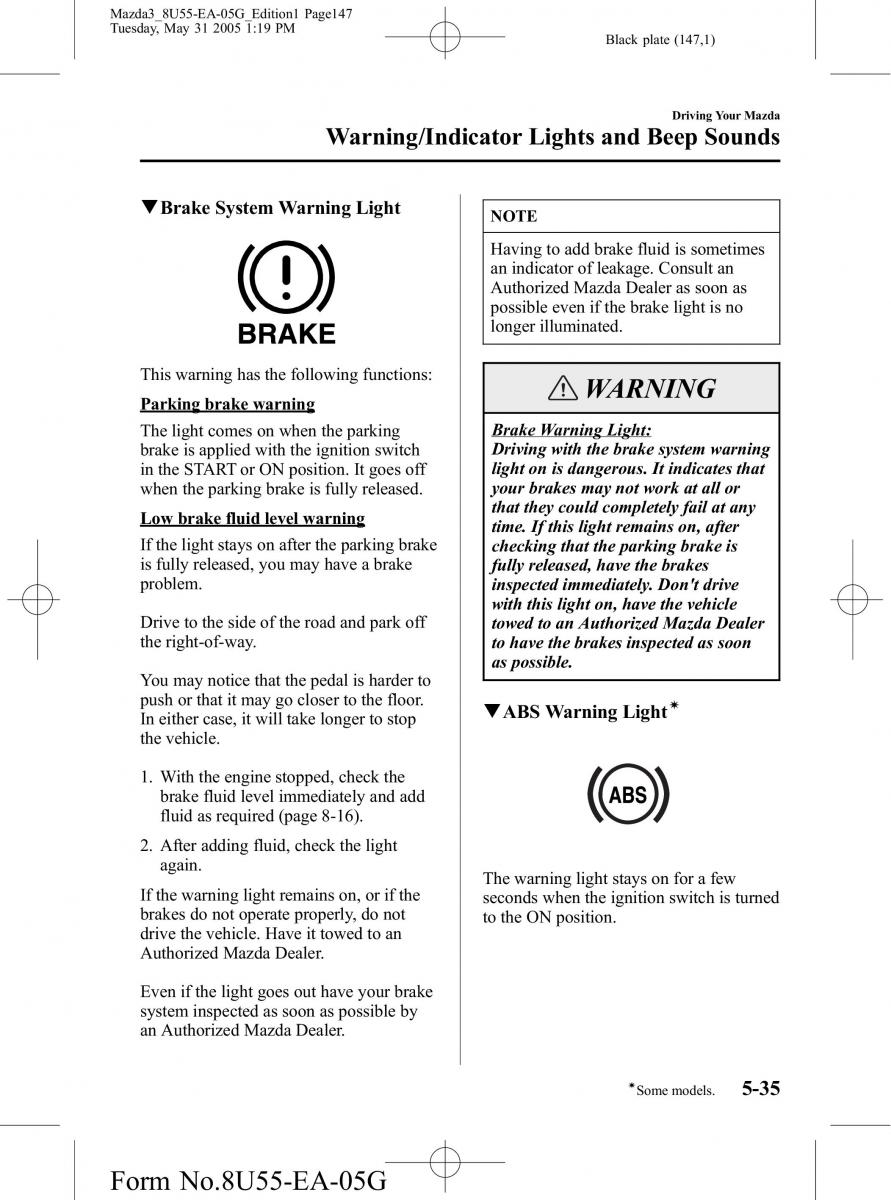 Mazda 3 I 1 owners manual / page 147