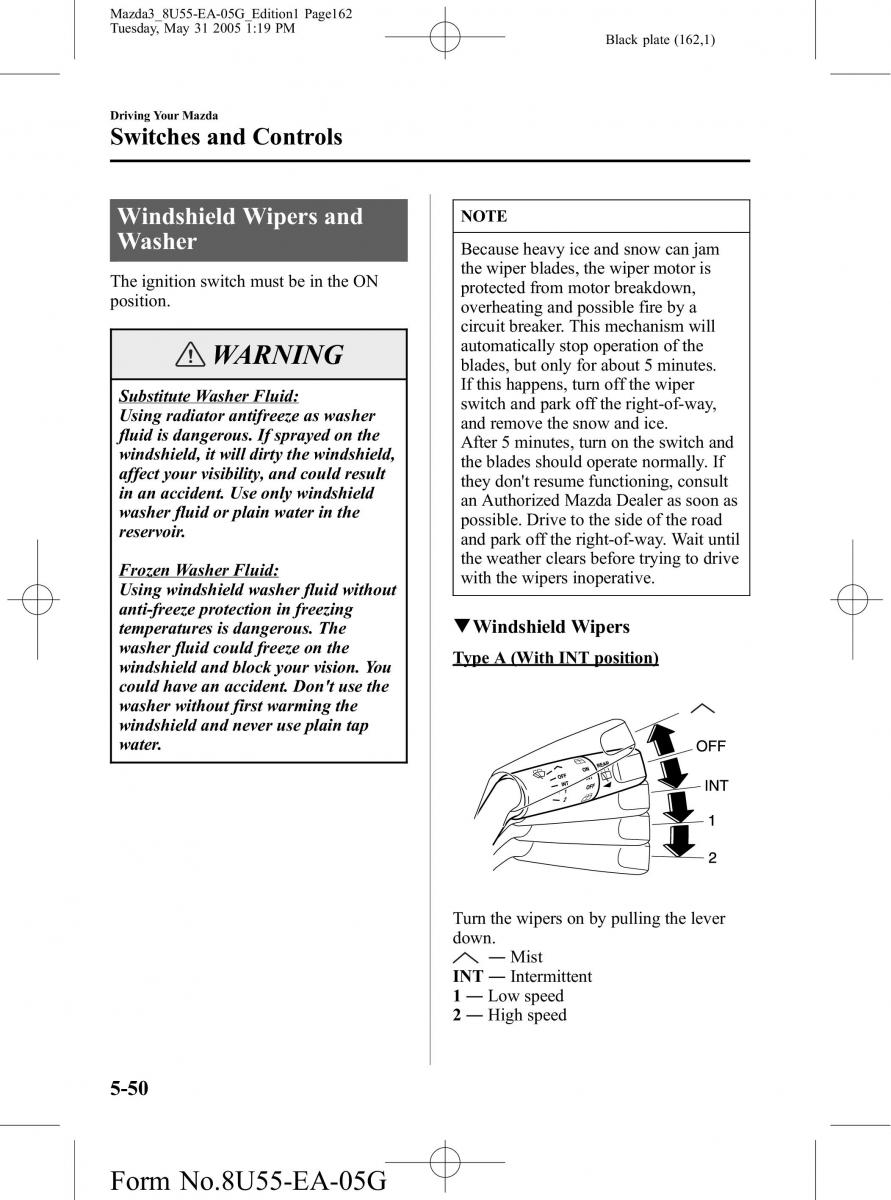 Mazda 3 I 1 owners manual / page 162