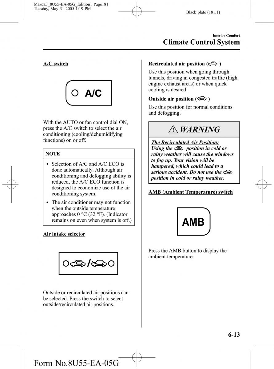 Mazda 3 I 1 owners manual / page 181