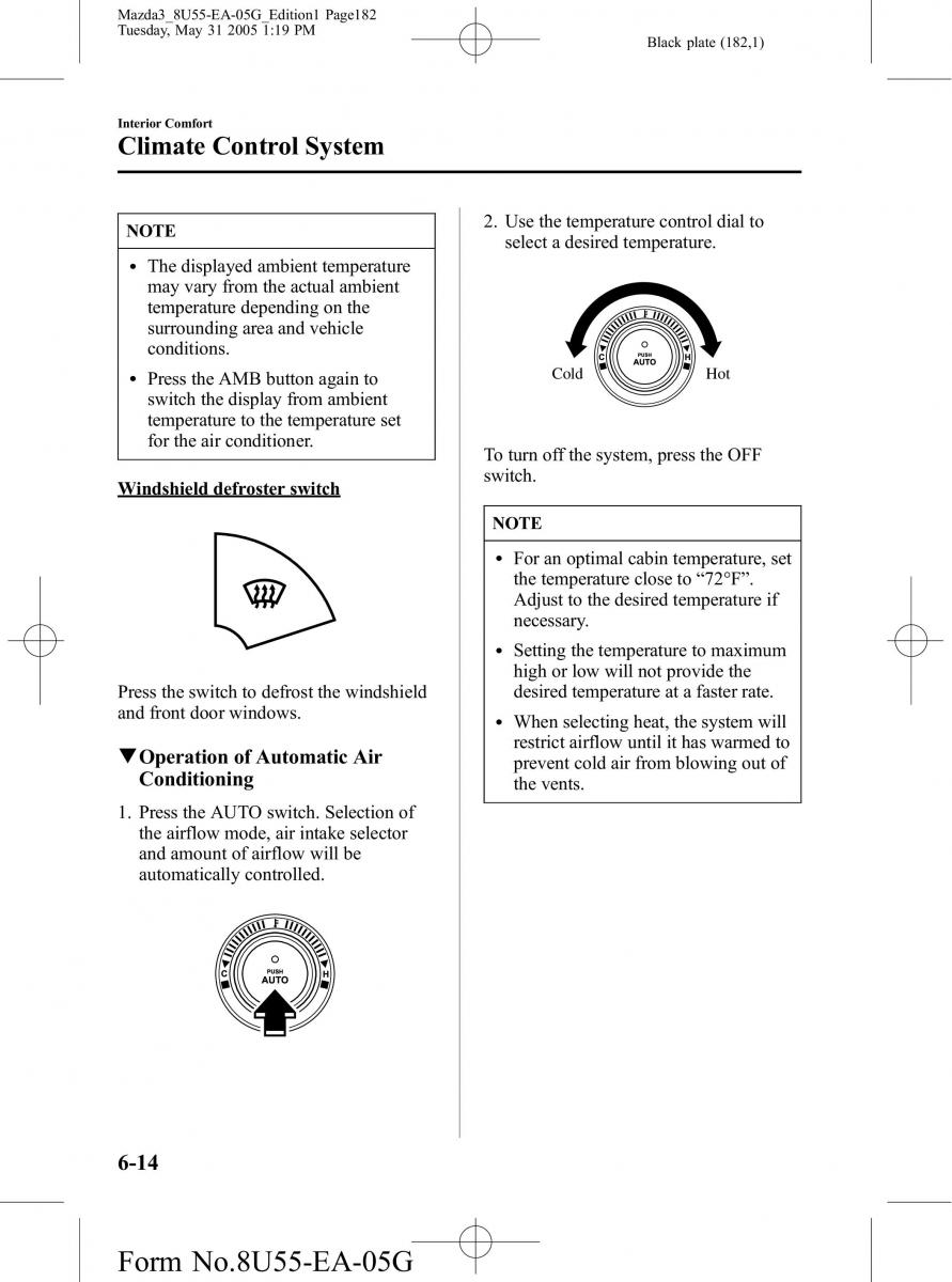 Mazda 3 I 1 owners manual / page 182