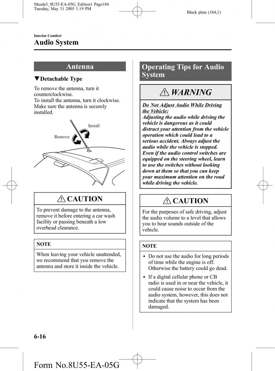 Mazda 3 I 1 owners manual / page 184