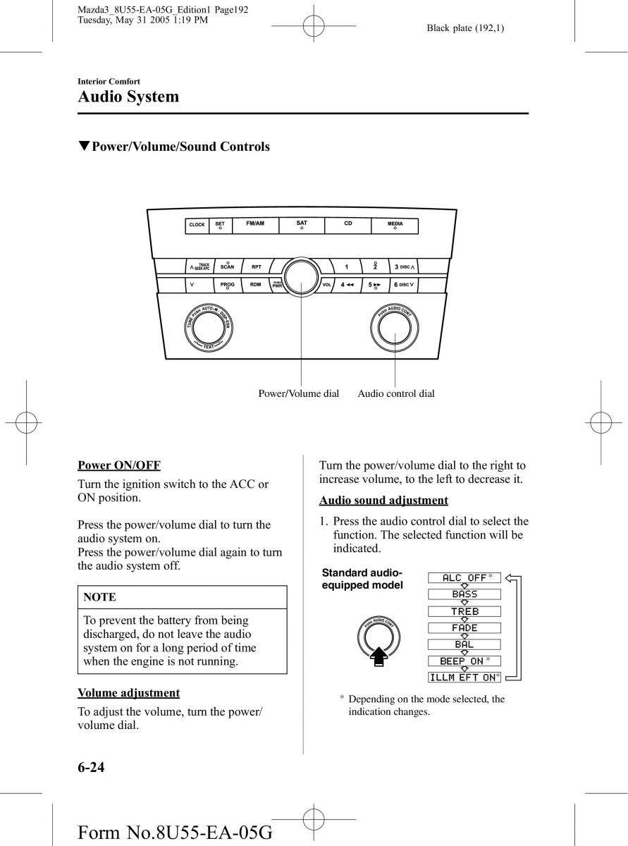 Mazda 3 I 1 owners manual / page 192