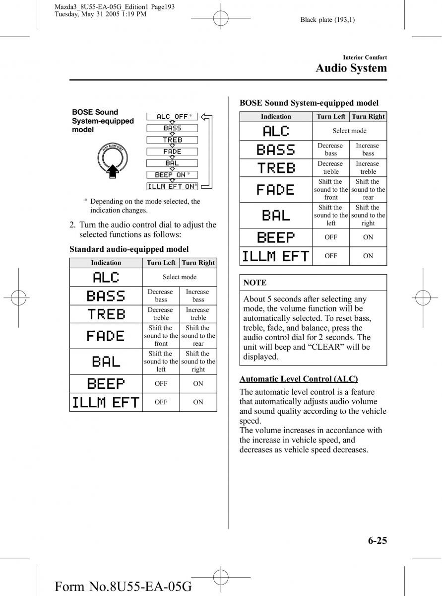 Mazda 3 I 1 owners manual / page 193