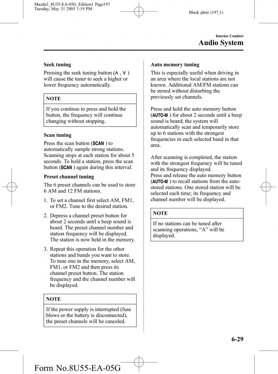 Mazda 3 I 1 owners manual / page 197