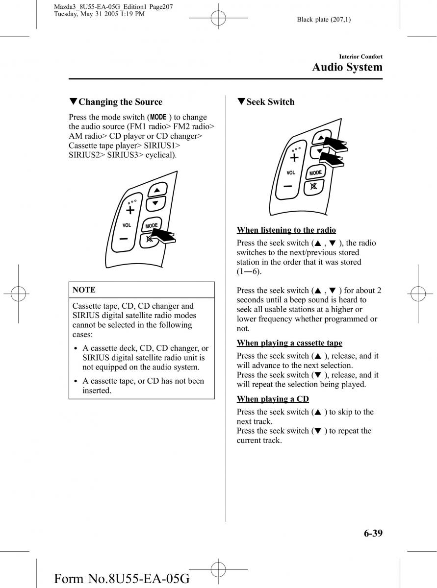 Mazda 3 I 1 owners manual / page 207