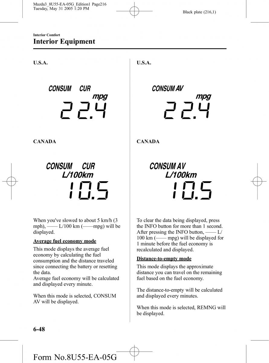 Mazda 3 I 1 owners manual / page 216