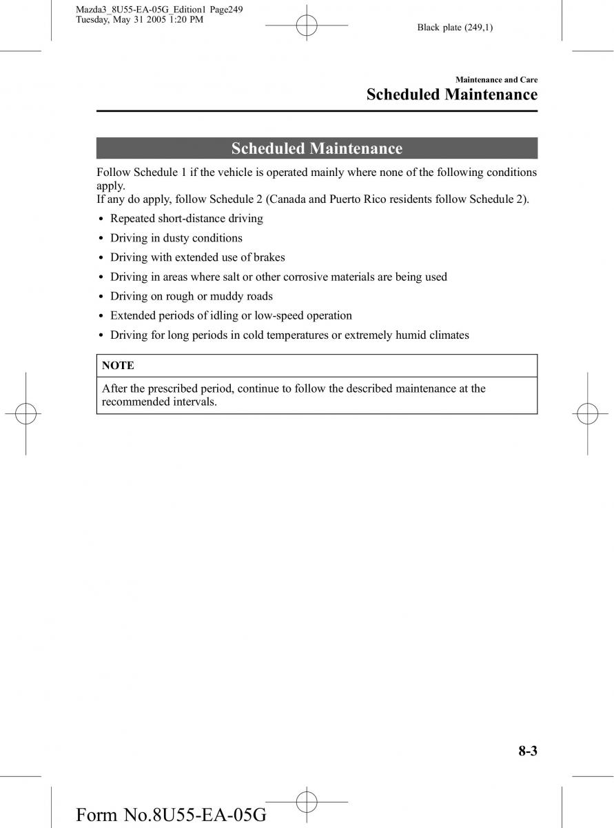 Mazda 3 I 1 owners manual / page 249