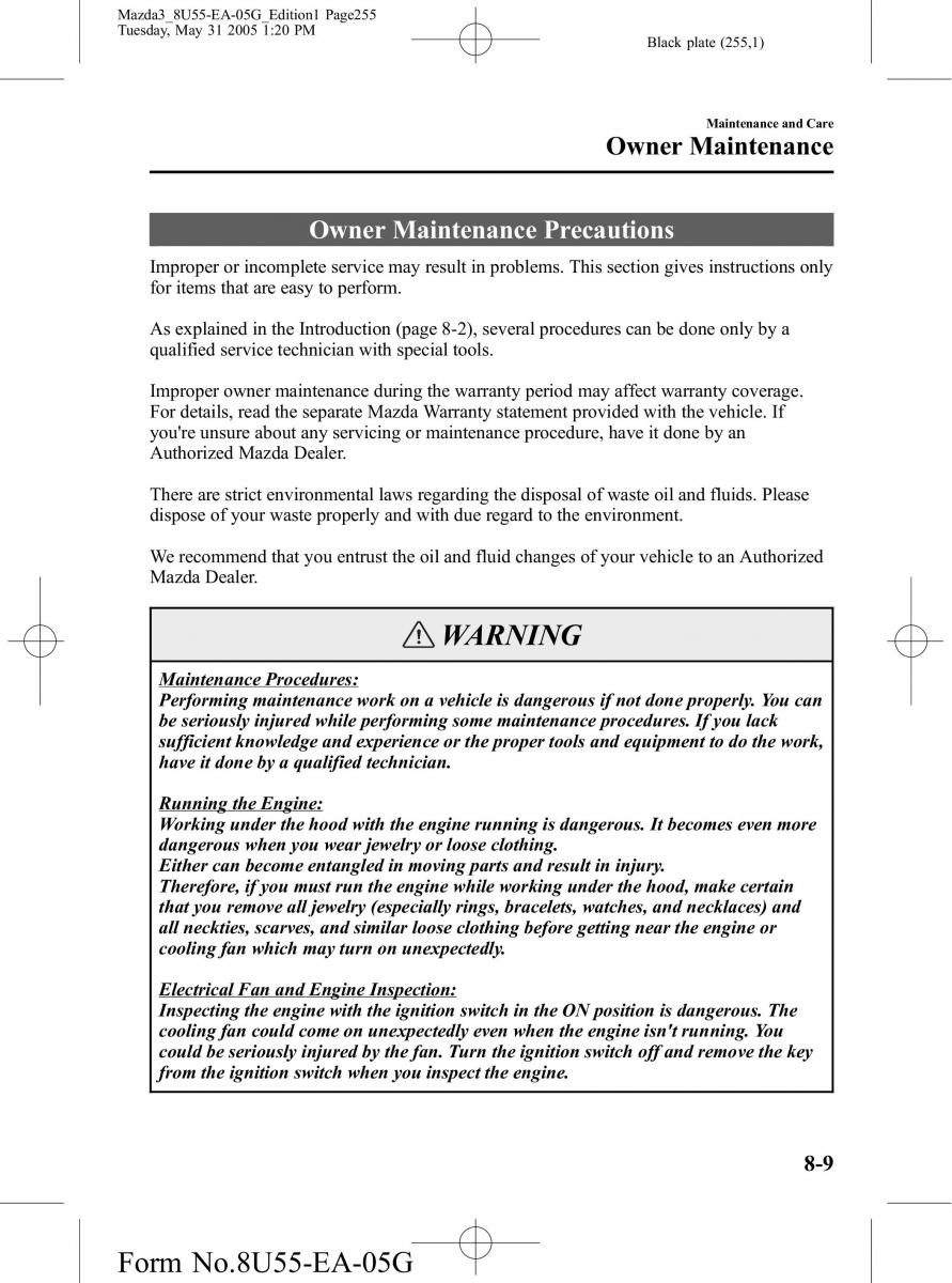 Mazda 3 I 1 owners manual / page 255