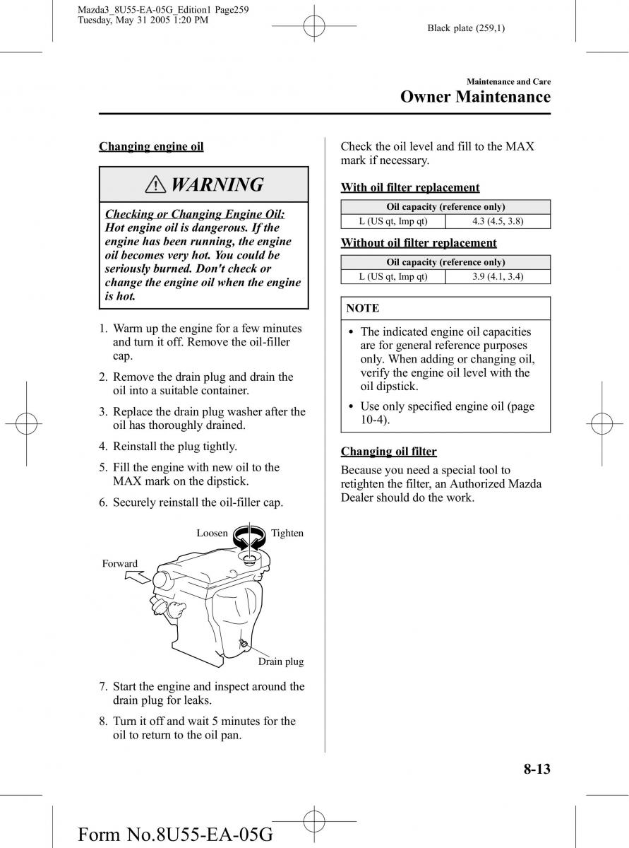 Mazda 3 I 1 owners manual / page 259