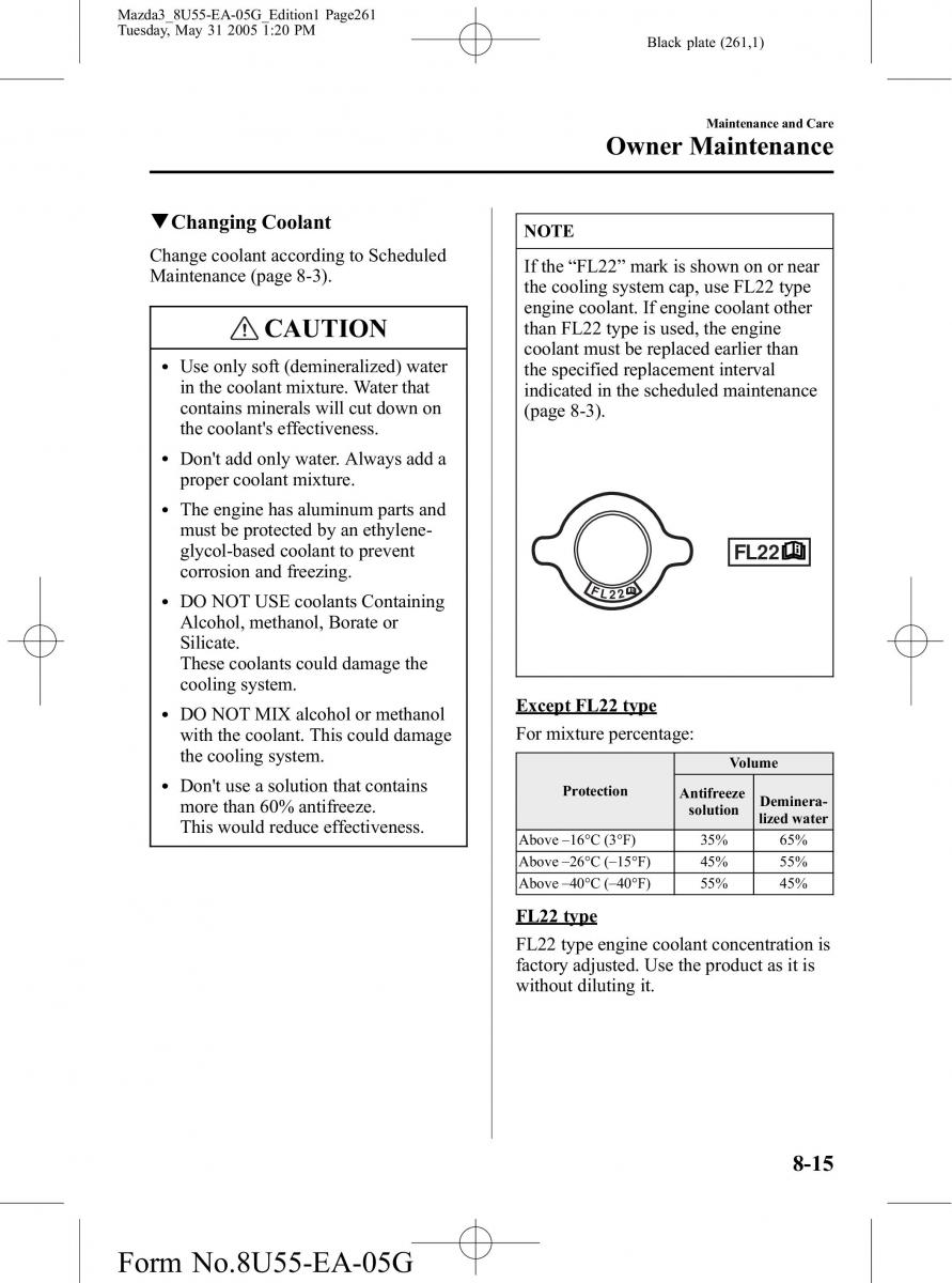 Mazda 3 I 1 owners manual / page 261