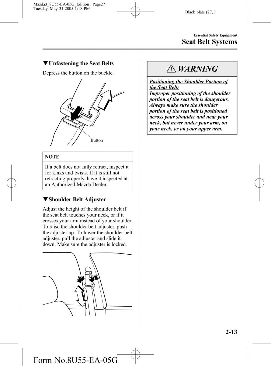 Mazda 3 I 1 owners manual / page 27