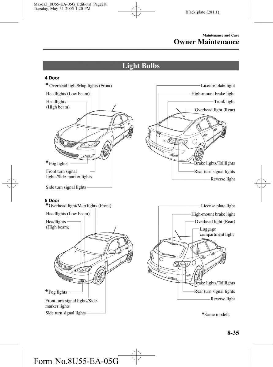 Mazda 3 I 1 owners manual / page 281