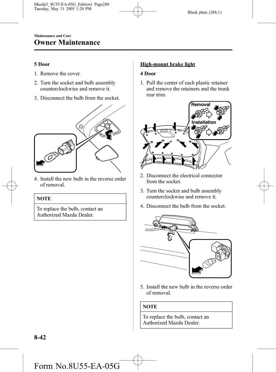 Mazda 3 I 1 owners manual / page 288