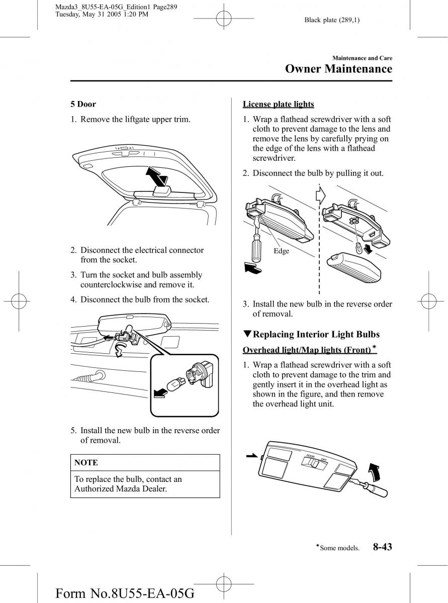 Mazda 3 I 1 owners manual / page 289