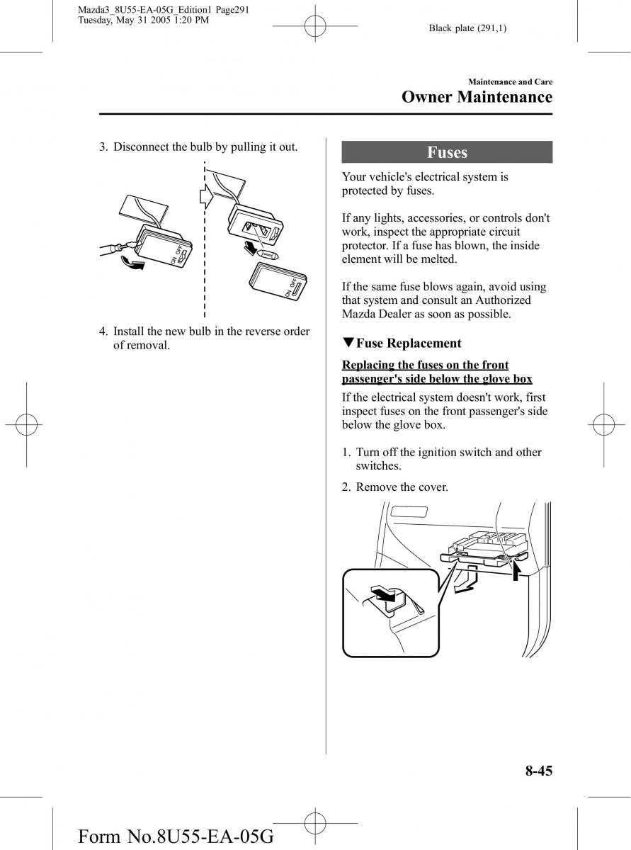 Mazda 3 I 1 owners manual / page 291