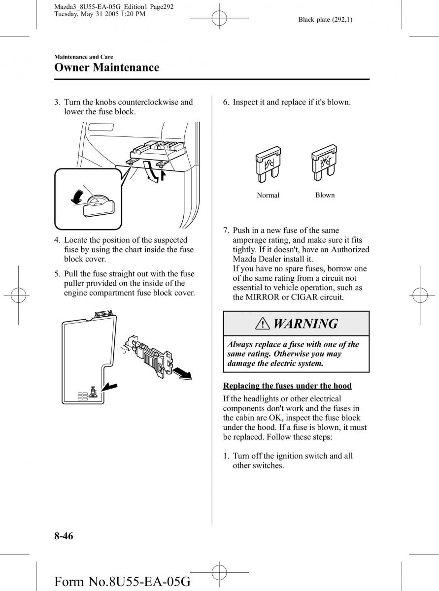 Mazda 3 I 1 owners manual / page 292