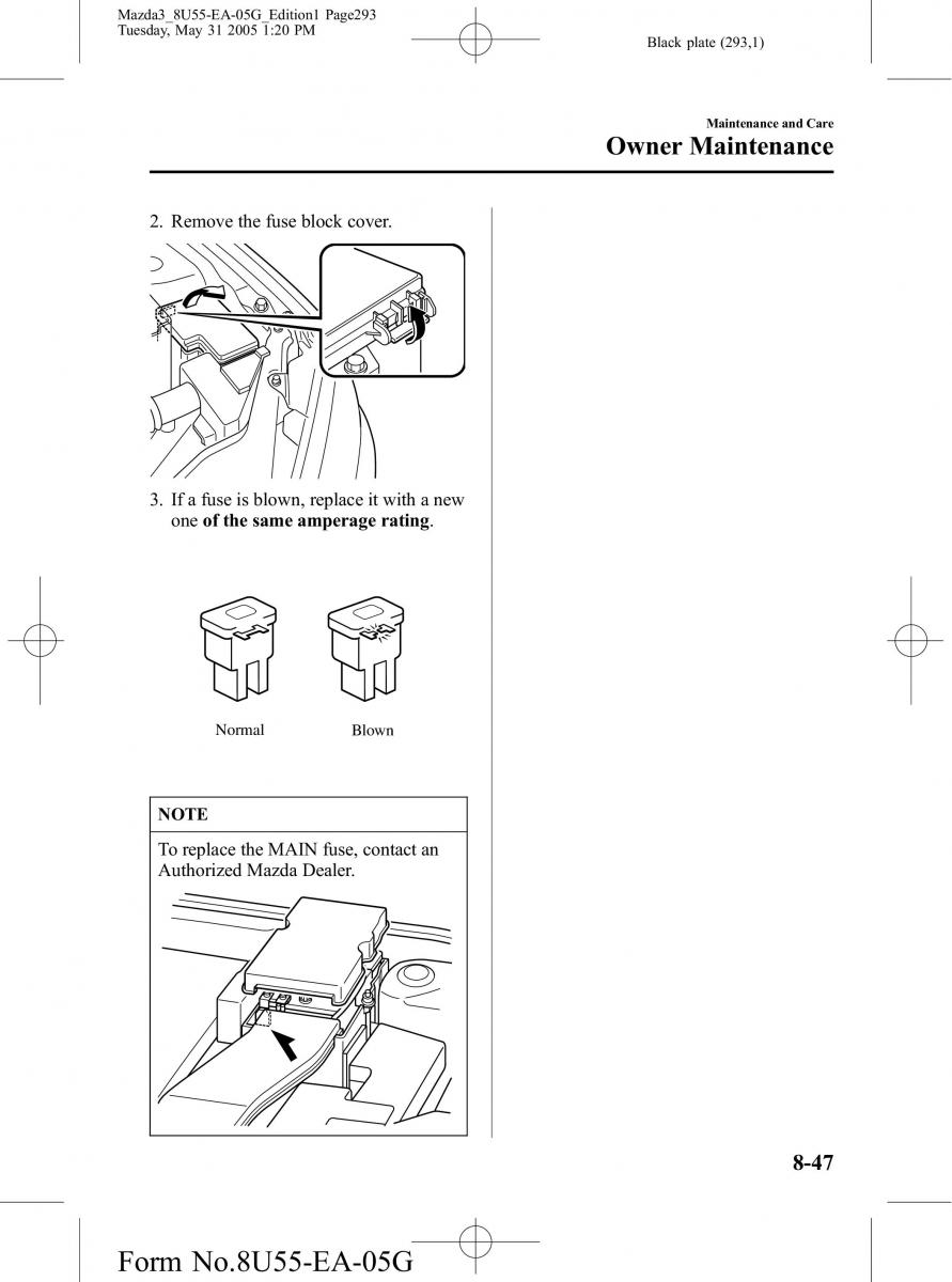 Mazda 3 I 1 owners manual / page 293