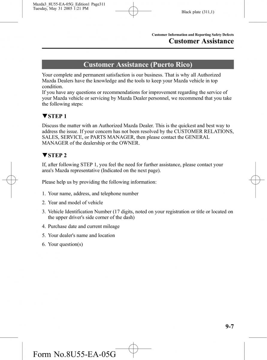 Mazda 3 I 1 owners manual / page 311