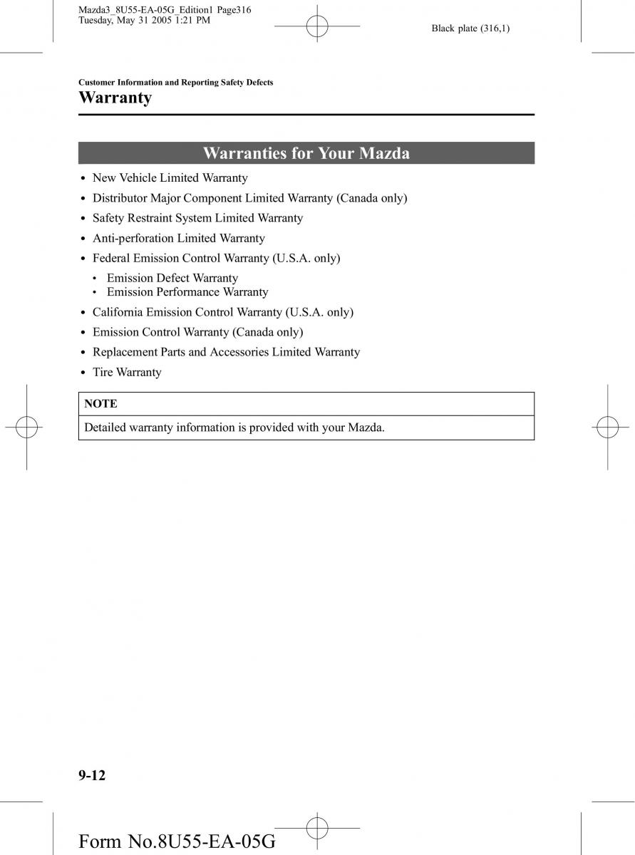 Mazda 3 I 1 owners manual / page 316