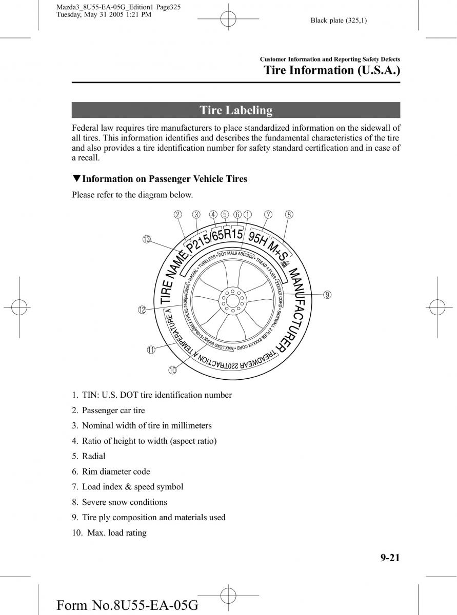 Mazda 3 I 1 owners manual / page 325