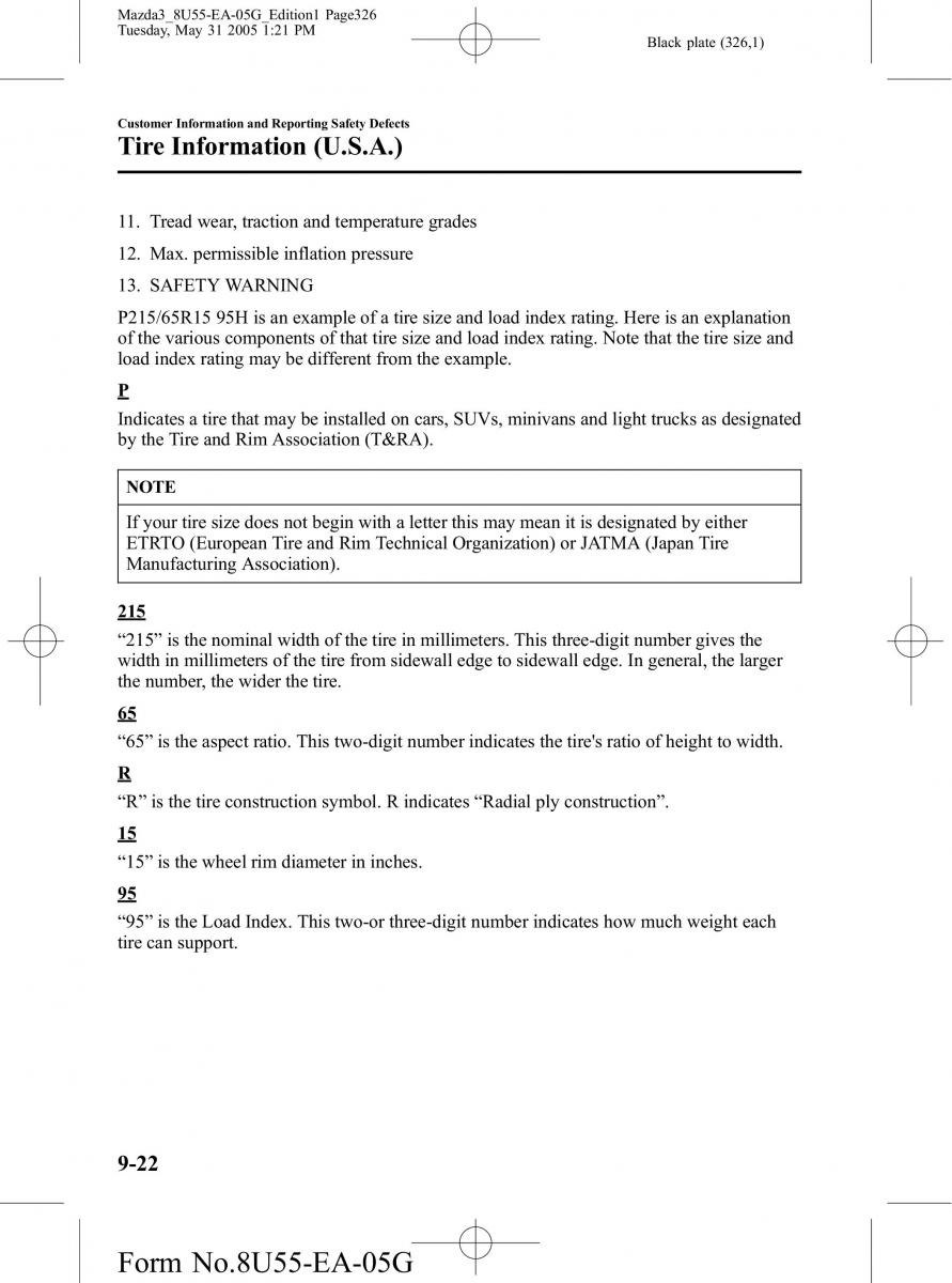 Mazda 3 I 1 owners manual / page 326