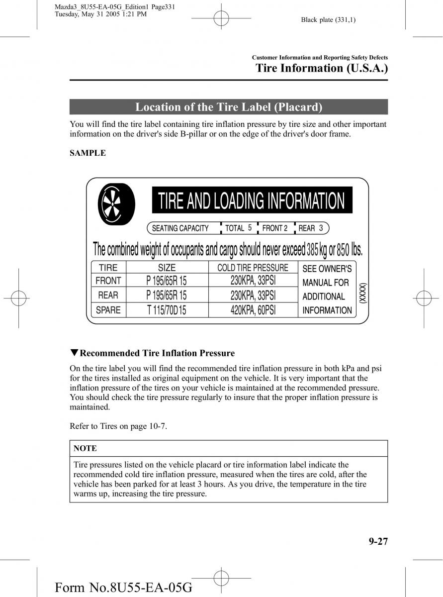 Mazda 3 I 1 owners manual / page 331