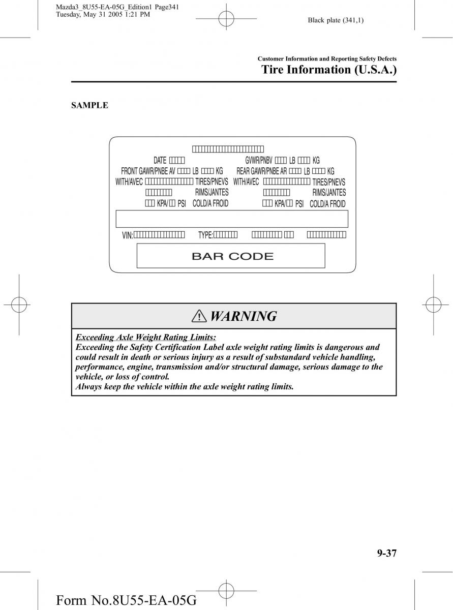 Mazda 3 I 1 owners manual / page 341