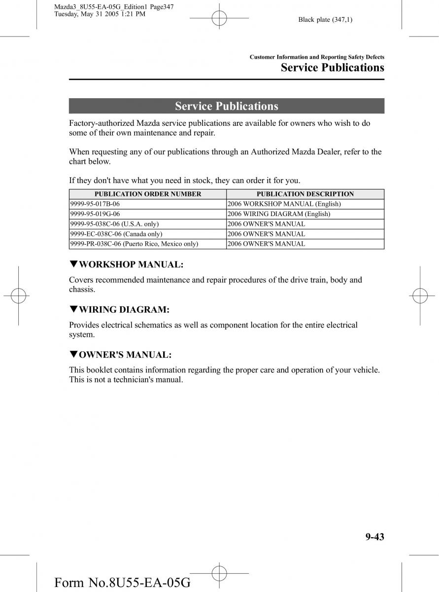 Mazda 3 I 1 owners manual / page 347