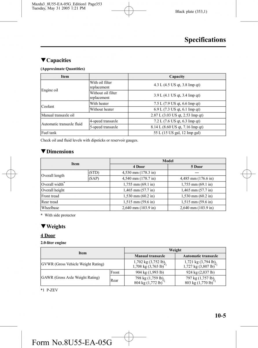 Mazda 3 I 1 owners manual / page 353