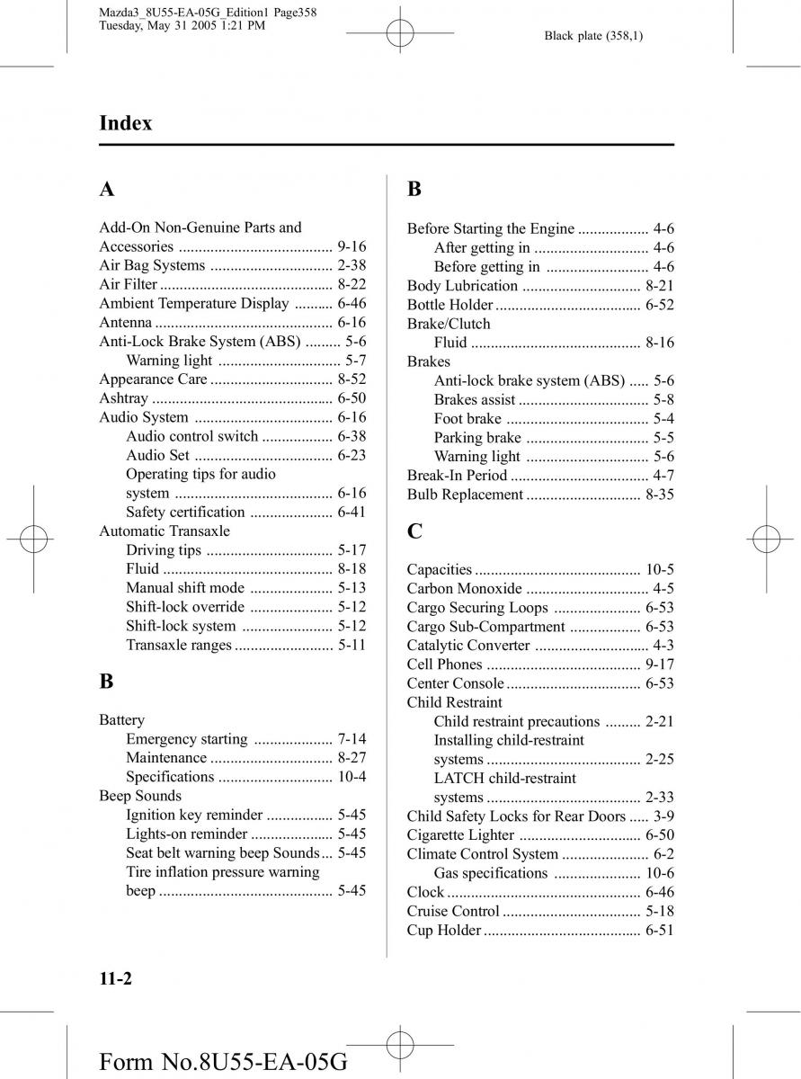 Mazda 3 I 1 owners manual / page 358