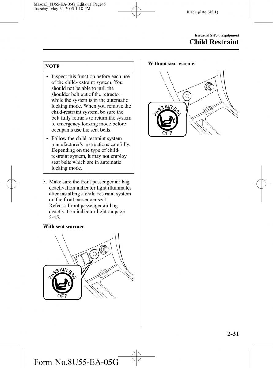 Mazda 3 I 1 owners manual / page 45