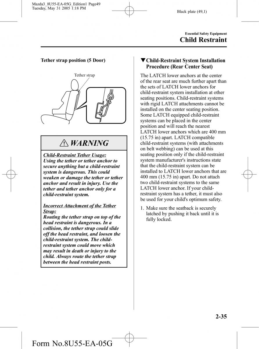 Mazda 3 I 1 owners manual / page 49