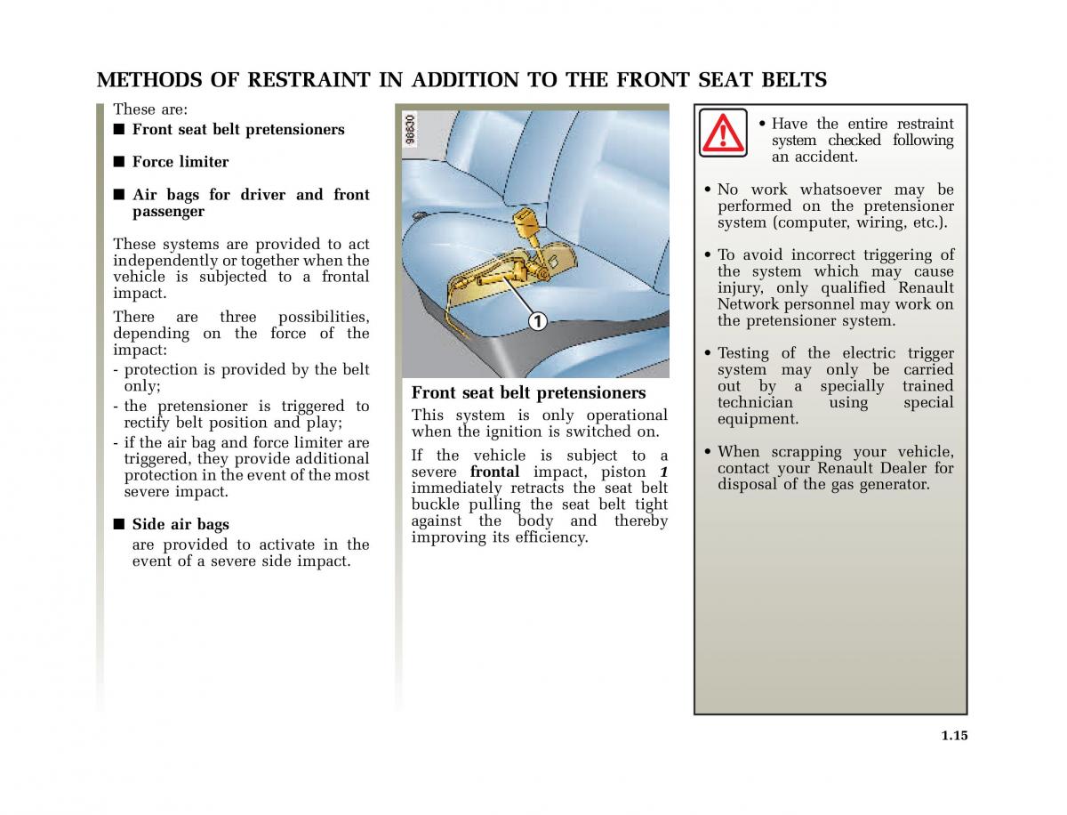 Renault Megane I 1 phase II owners manual / page 20